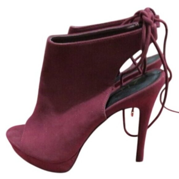 ALDO Nulia Maroon micro suede peep toe ankle boots booties heels size 7 - Picture 1 of 15